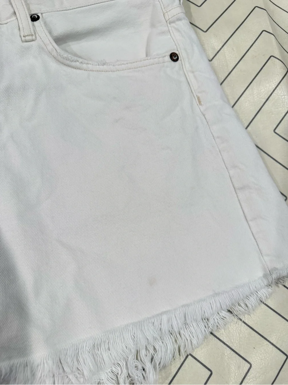 Agolde White Frayed Hem Parker Long Denim Shorts